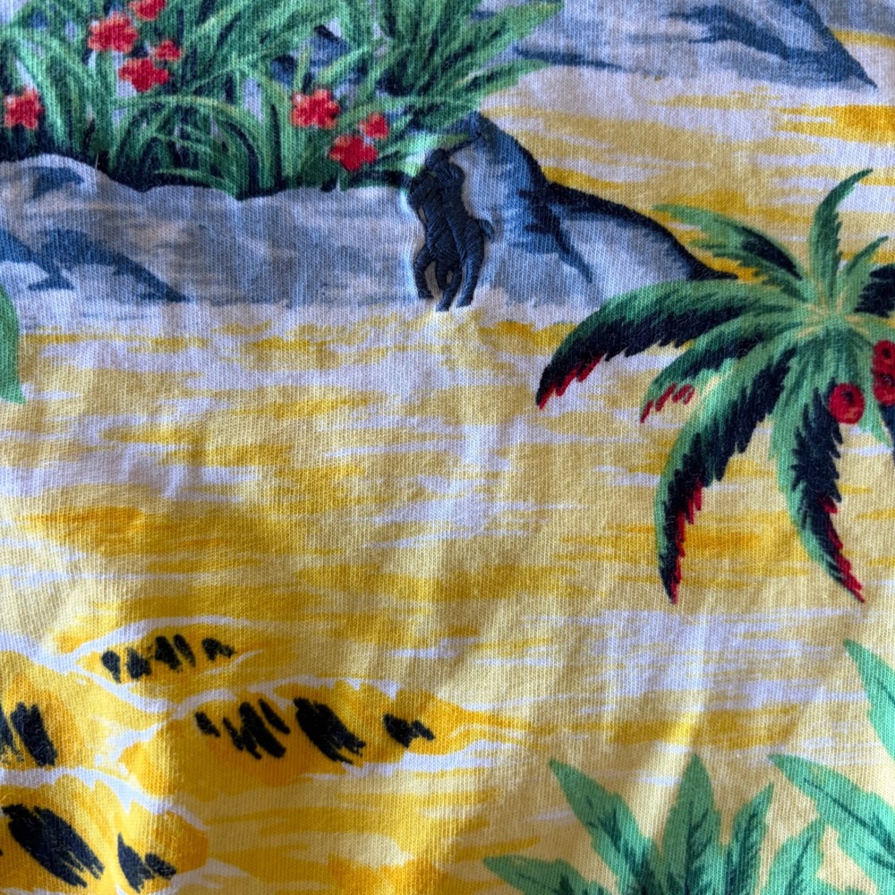 Polo Ralph Lauren Mens Tropical Hawaiian Print T-Shirt Yellow Classic Fit M - Picture 2 of 4